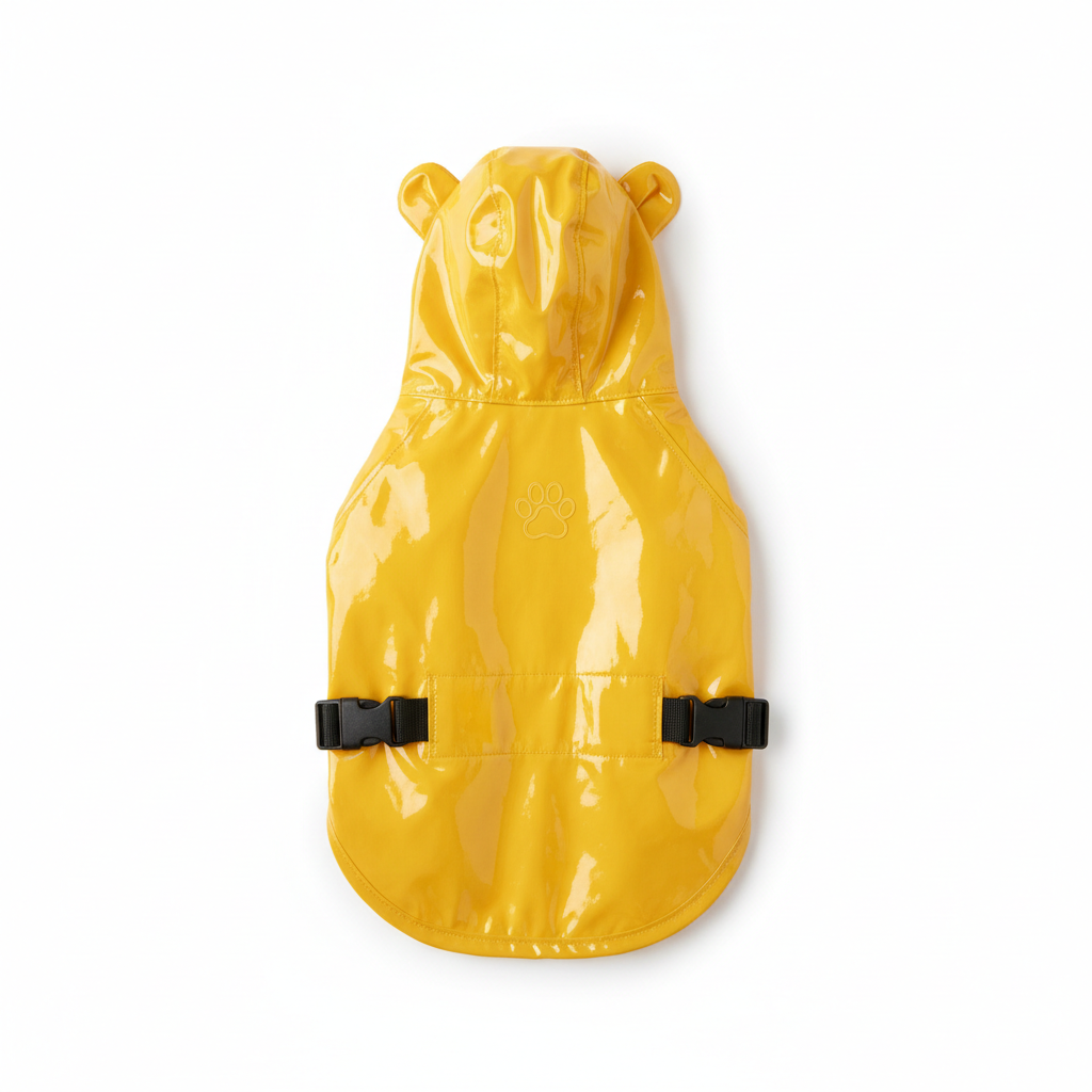 Cute dog raincoat in bright yellow
