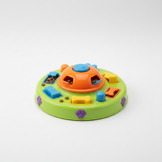 Colorful interactive puzzle feeder toy for dogs and cats