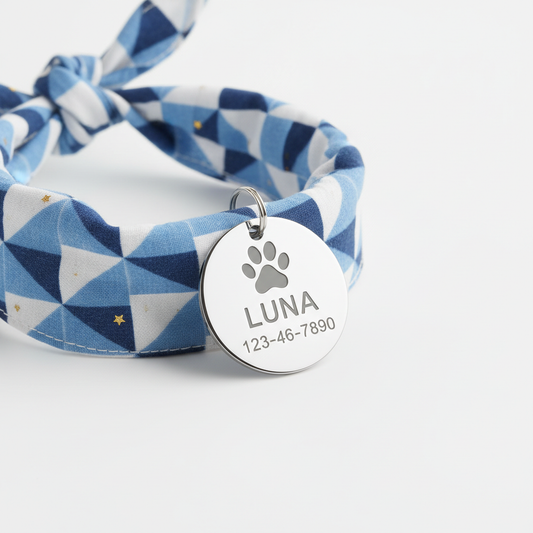 Personalized engraved pet ID tag with stylish bandana