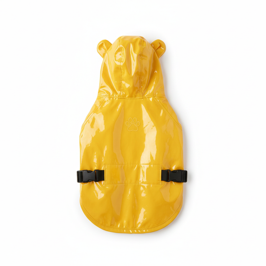 Cute dog raincoat in bright yellow